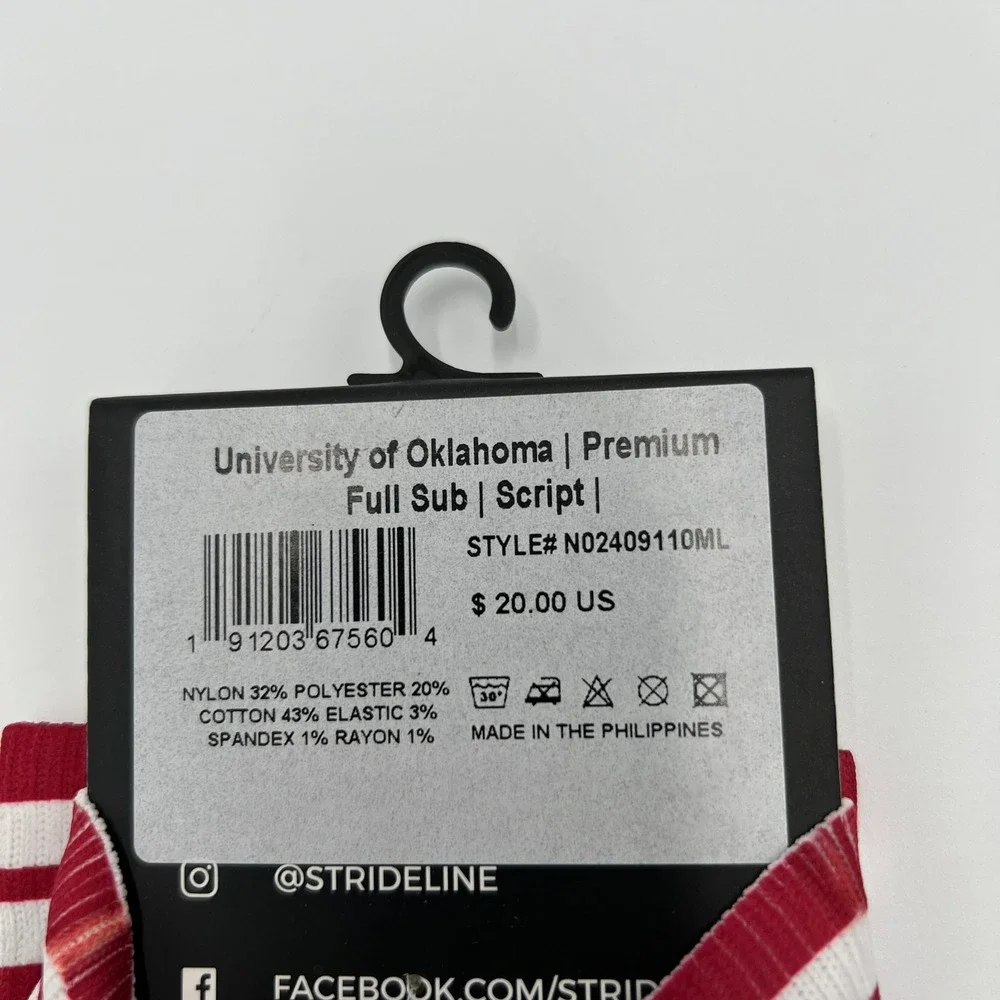 Strideline‎ Oklahoma Sooners Premium Full Sub Script Crew Socks Red White